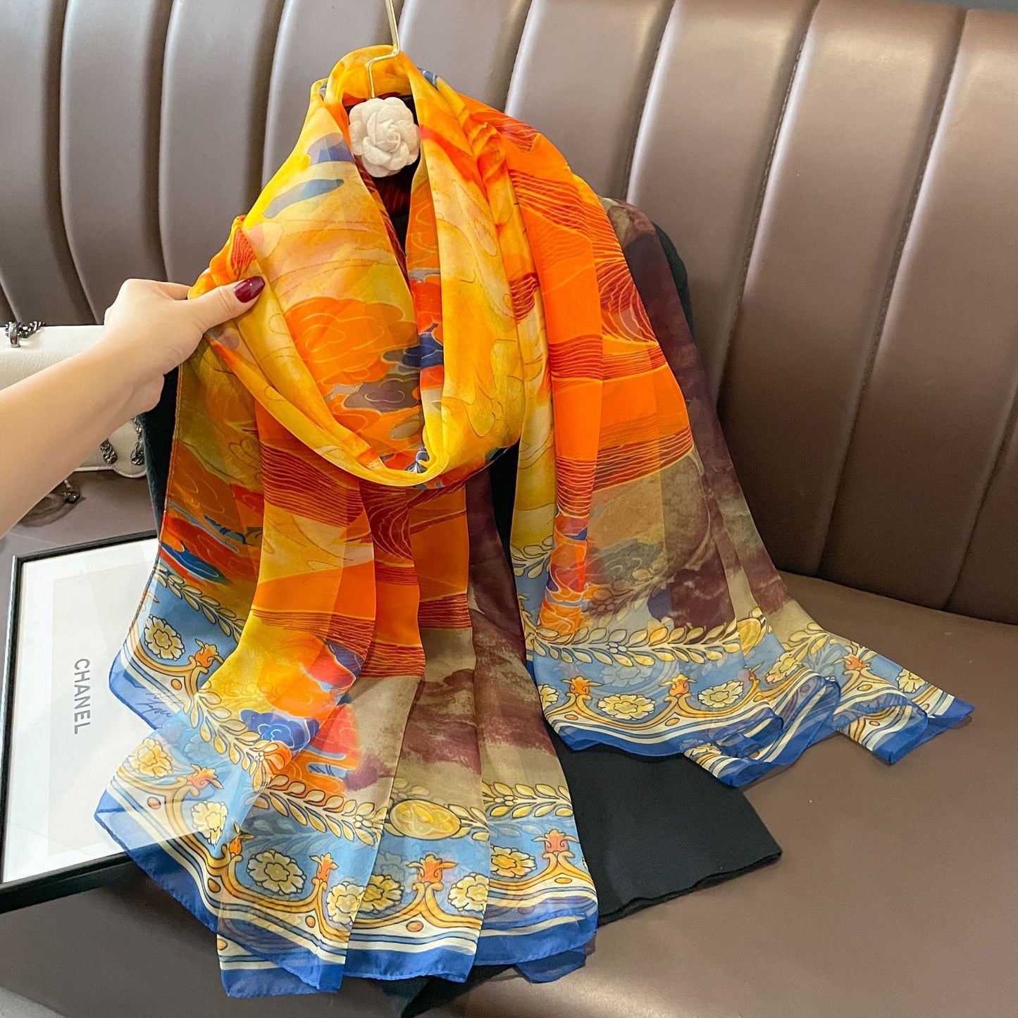 Bufanda de malla con estampado floral de moda de verano para mujer