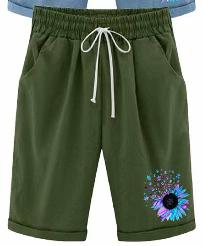 Pantalones cortos casuales de cintura alta con estampado de color sólido para mujer