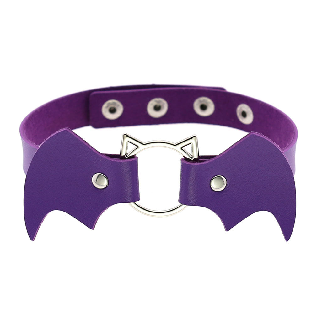 Halloween Women Gothic Bat Pu Leather Chokers