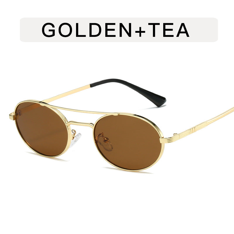 Fashion Personalized Small Frame Metal Double Beam Oval Sunglasses