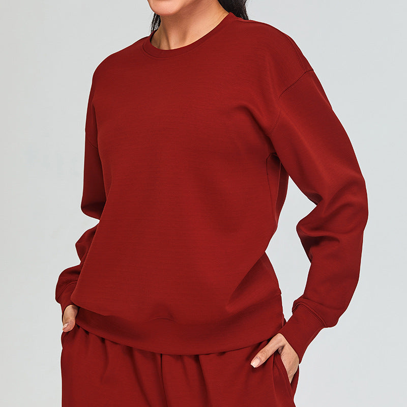 Sudadera informal sencilla de manga larga en color liso para mujer