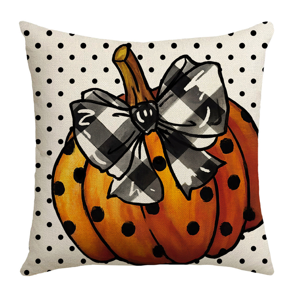 Halloween Cartoon Pumpkin Ghost Linen Sofa Cushion Cover