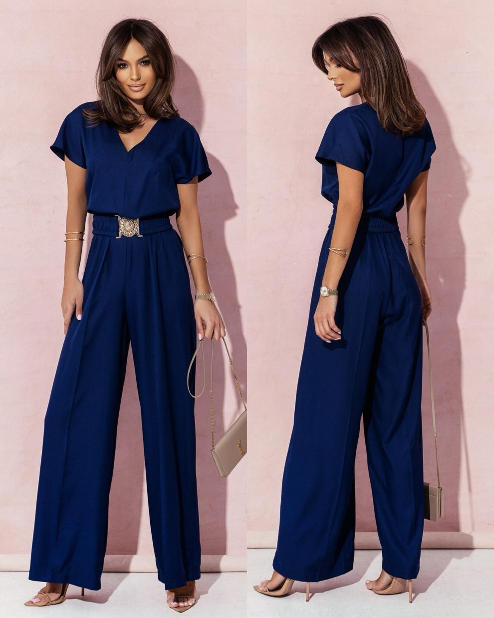 Women Fashion Elegant Solid Color V-Neck Jumpsuits