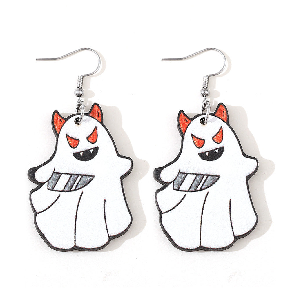 Halloween Women Double-Sided Wooden Earrings with Cartoon Creatures