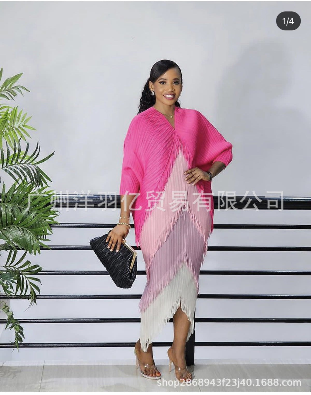 African Women Fashion Pleated Color Matching Dress