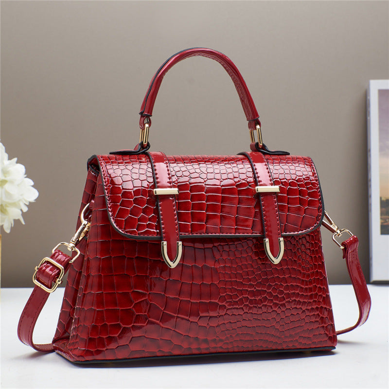 Sac à main en cuir brillant à motif crocodile pour femme