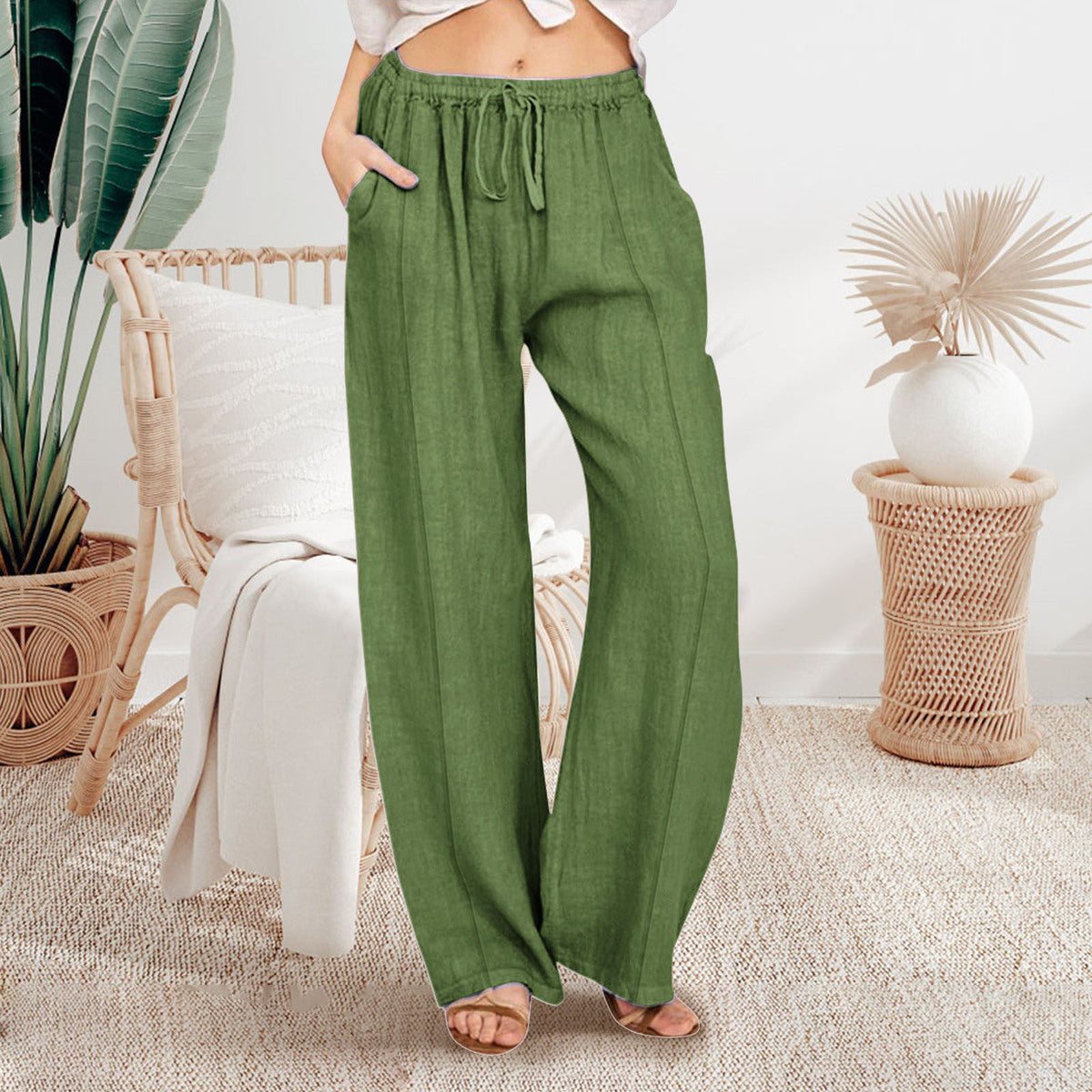 Pantalones casuales de algodón de color sólido a la moda para mujer