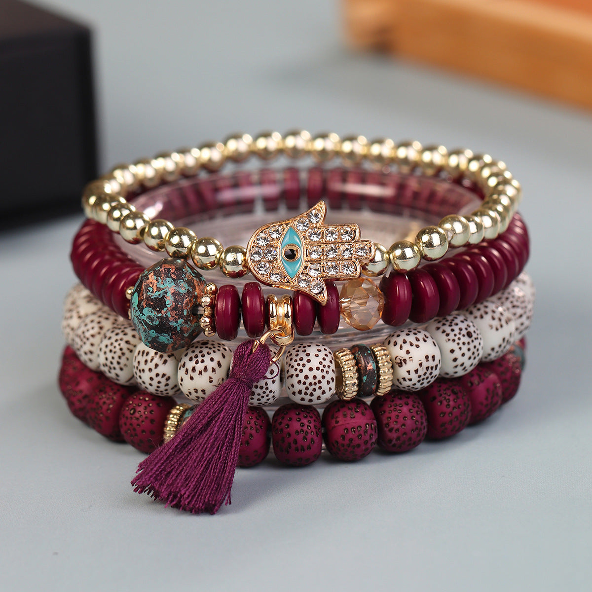 Pulsera con borlas de cuentas de estilo étnico vintage bohemio