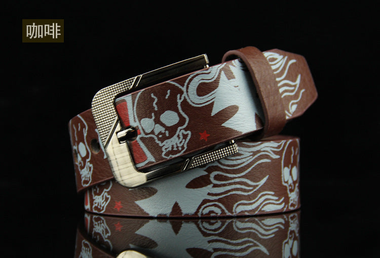 Ceinture en similicuir à boucle ardillon avec tête de mort créative et tendance