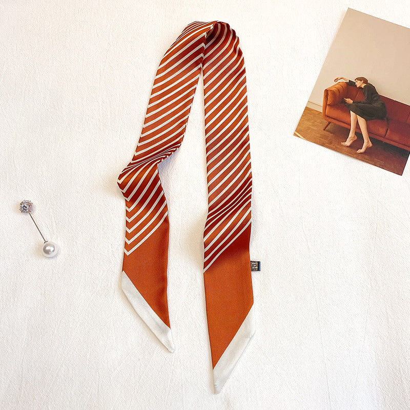 Fashion Stripe Printed Ribbon Tie Bag Handle Scarf