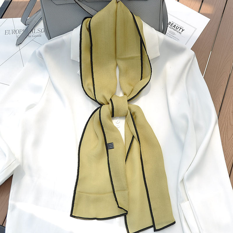 Bufanda de seda larga y pequeña de color liso a la moda para mujer, estilo elegante