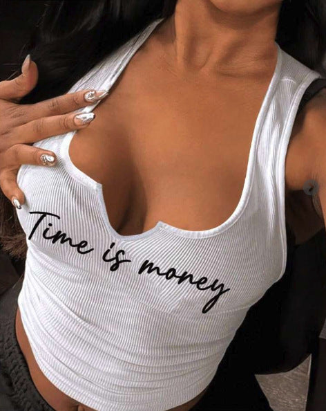 Women Fashion Sexy Letter Print Sleeveless Tank Top
