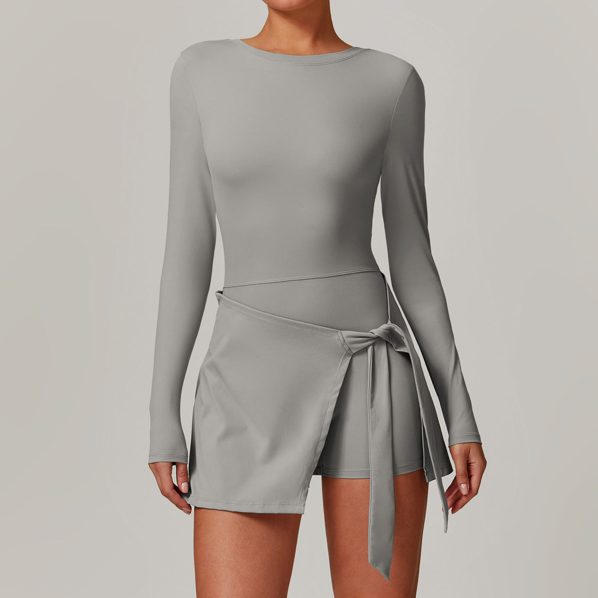 Vestido casual de manga larga de color liso a la moda para mujer