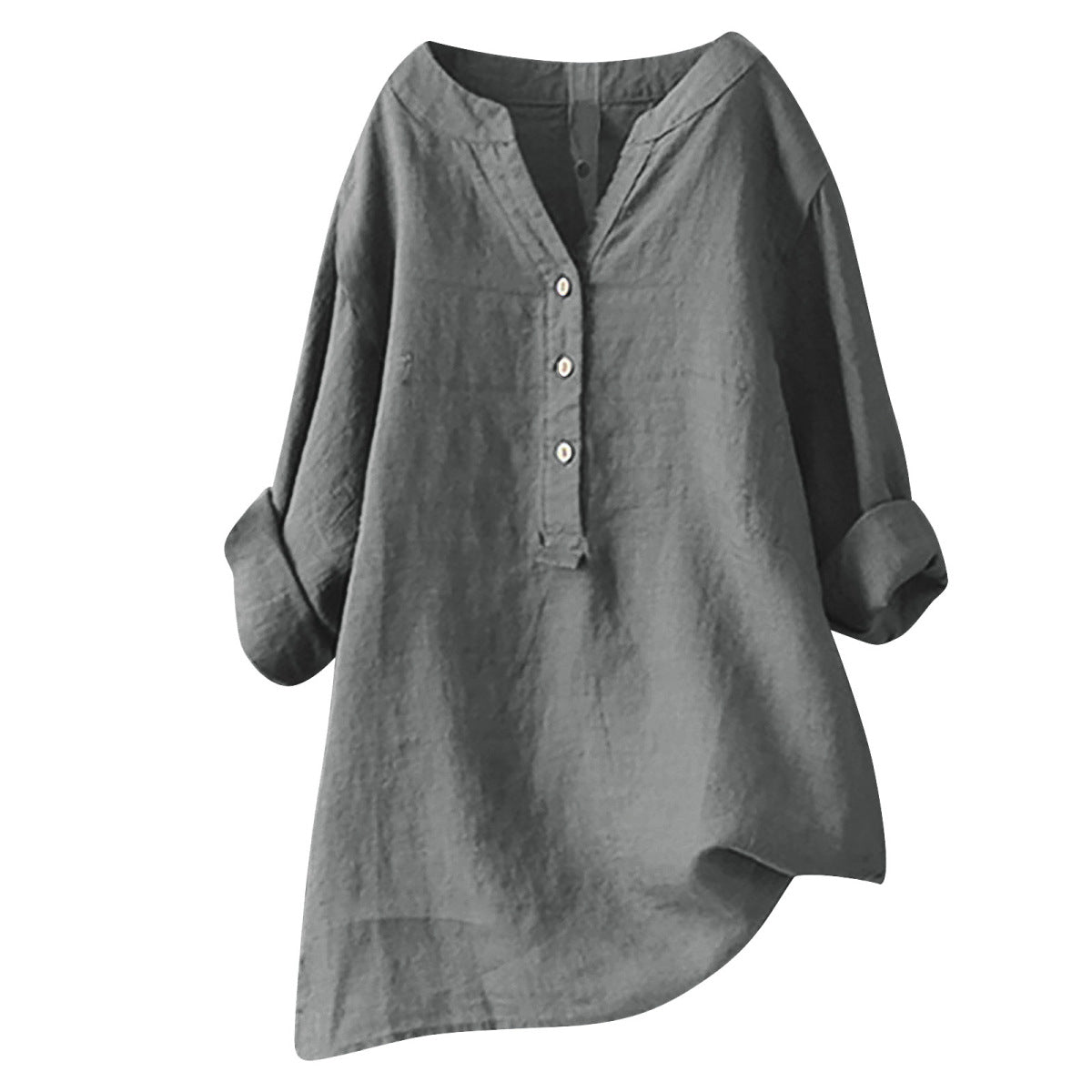 Blusas casuales holgadas de lino y algodón de color liso para mujer