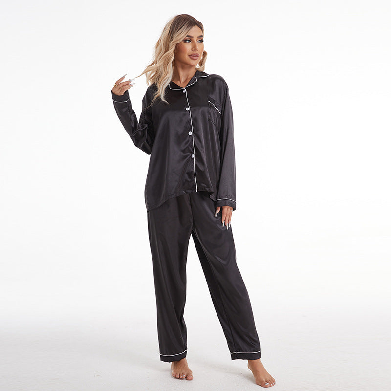 Ensemble pyjama simple et décontracté à manches longues en soie glacée pour femme