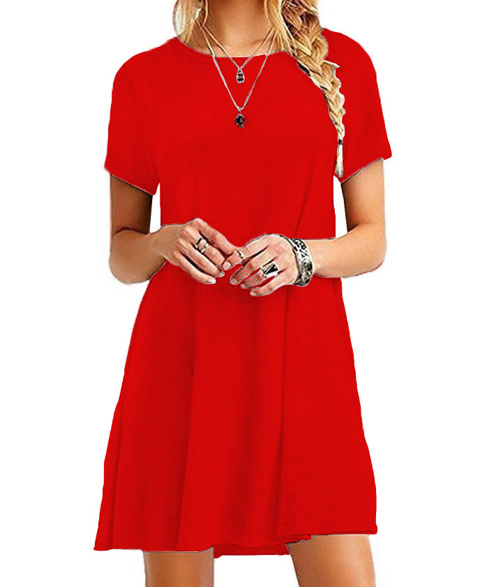 Women Casual Solid Color Short Sleeve Dress