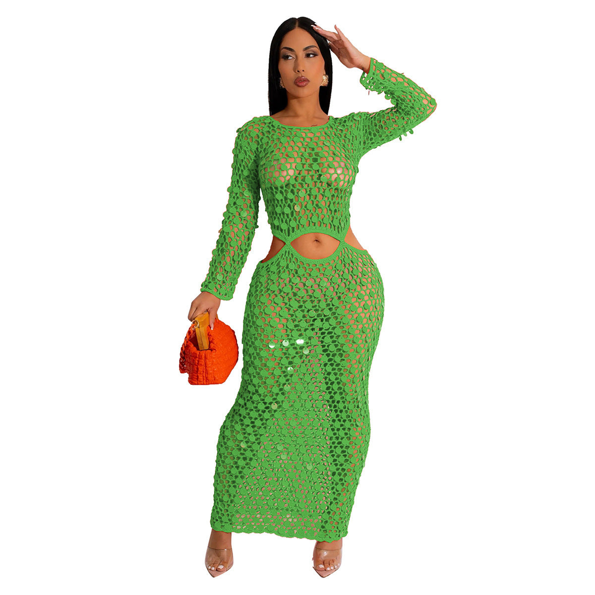 Women Sexy Handmade Knit Cutout Sequin Beach Dress