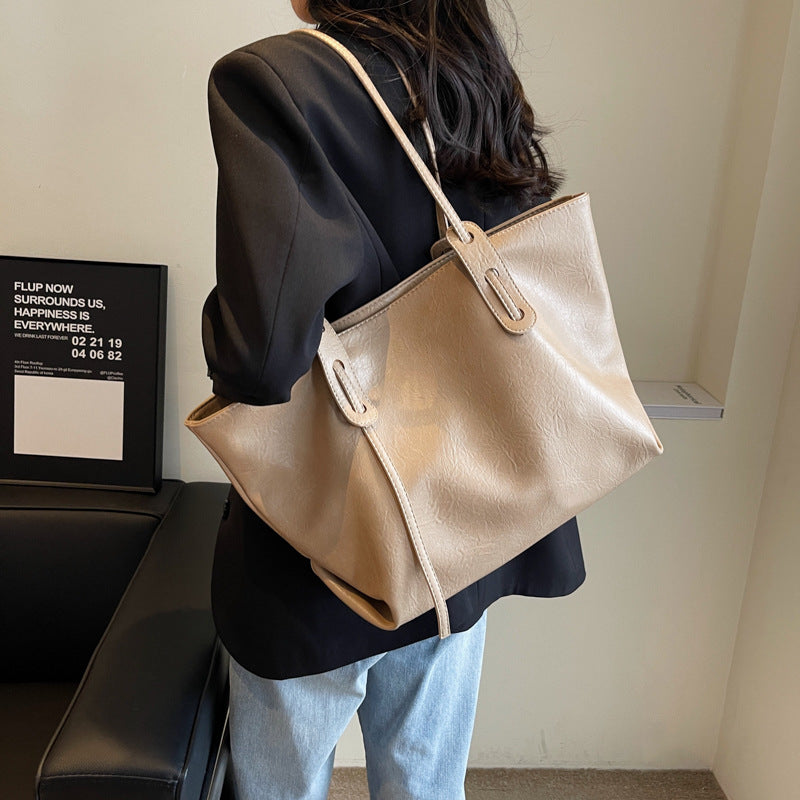 Grand sac fourre-tout décontracté de couleur unie pour femme