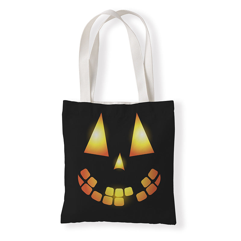 Bolsa de lona con estampado de calabaza divertida de dibujos animados de Halloween
