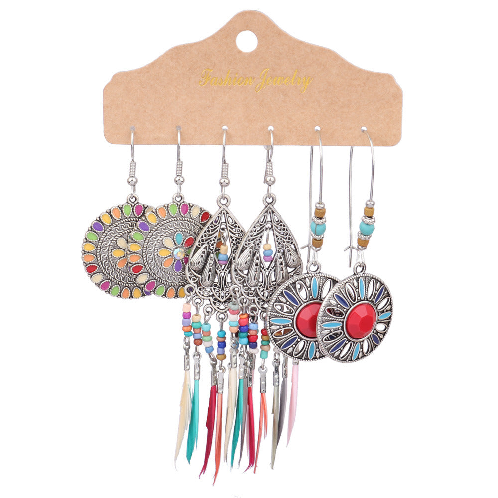 Conjunto de pendientes con borlas creativas retro de estilo étnico bohemio