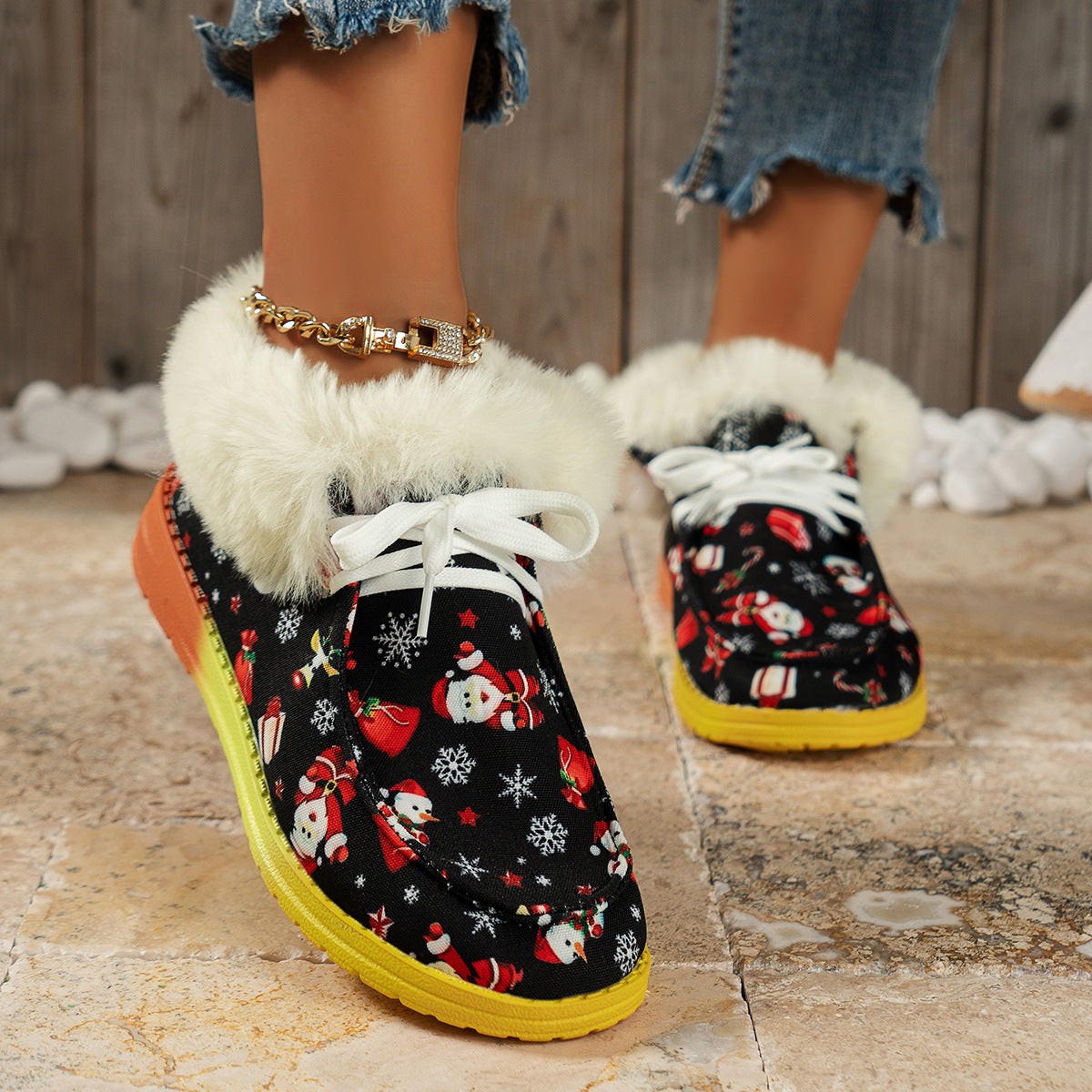 Women Halloween Ghost Pumpkin Print Short Plush Snow Boots