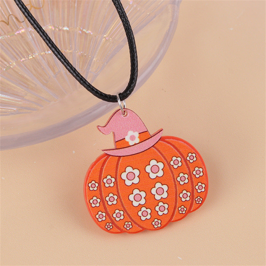 Collar acrílico creativo de calabaza fantasma con dibujos animados de Halloween
