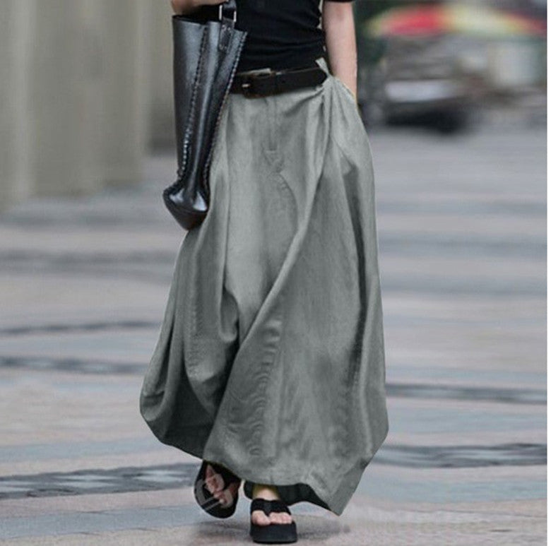 Women Fashion Casual Solid Color High Waist Skirt