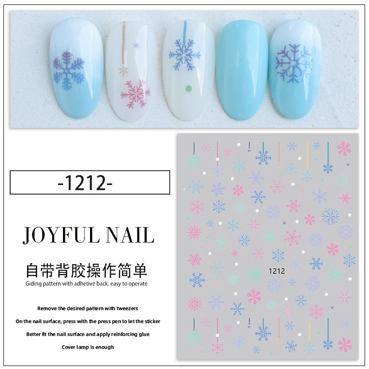 Autocollant pour nail art DIY motif flocon de neige, élan et clochette de Noël