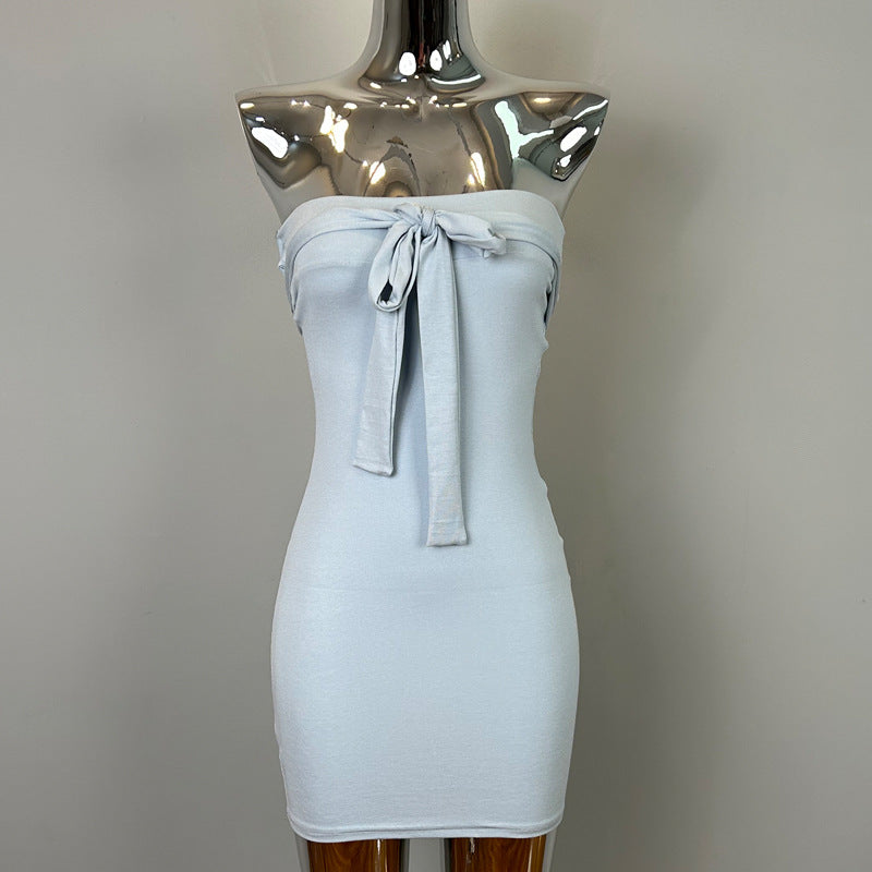 Women Fashion Sexy Solid Color Halter Neck Dress