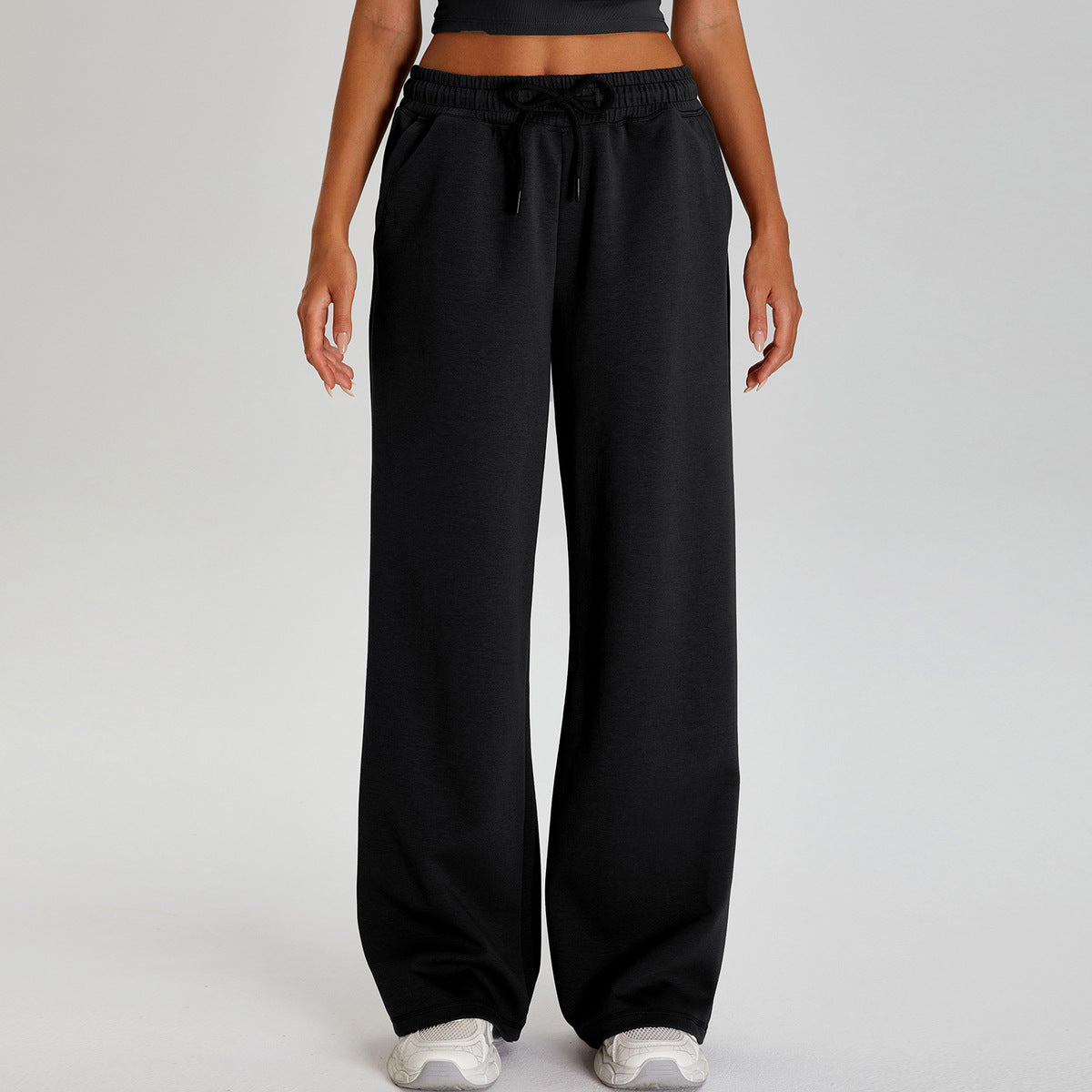 Pantalones anchos informales holgados con cordón para mujer