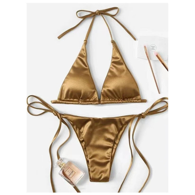 Summer Women Fashion Sexy Solid Color Satin Bikini