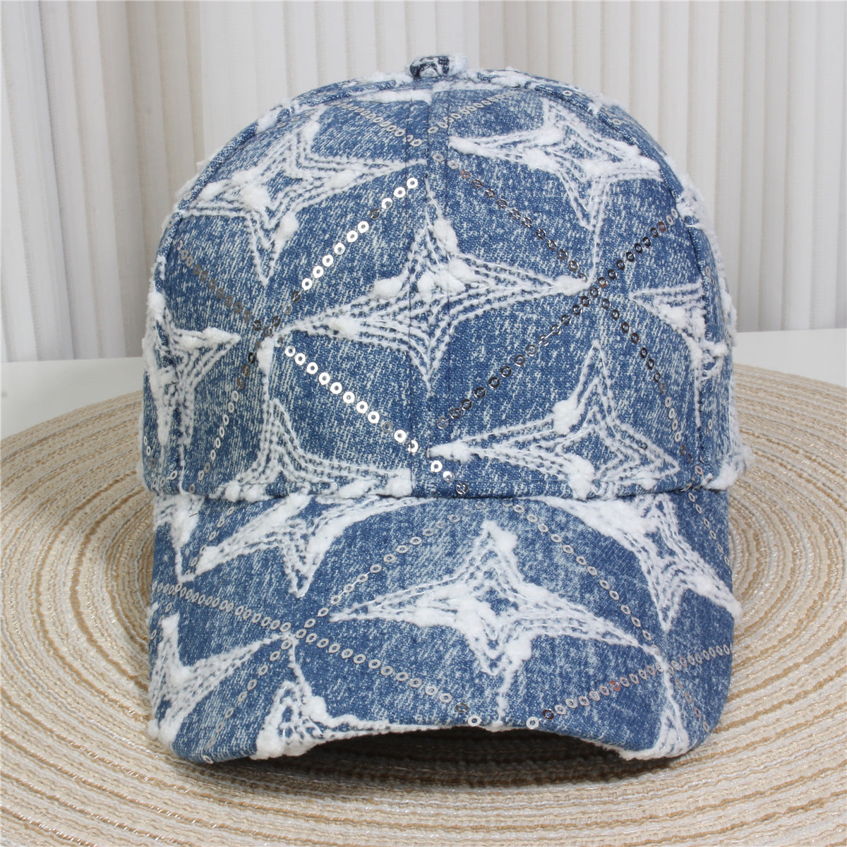 Fashion Casual Denim Rhinestone Sequins Baseball Cap