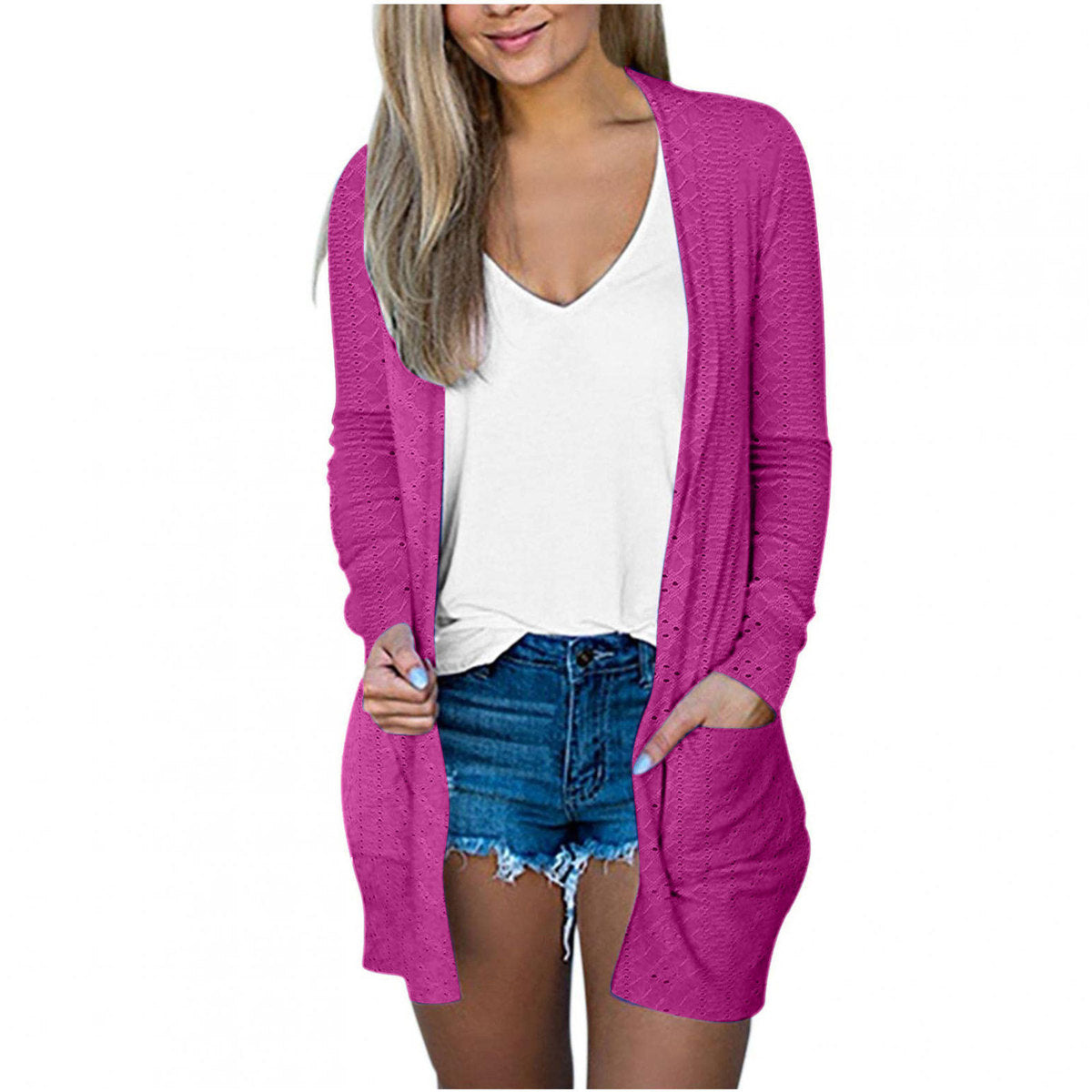 Manteau décontracté à manches longues pour femme, couleur unie