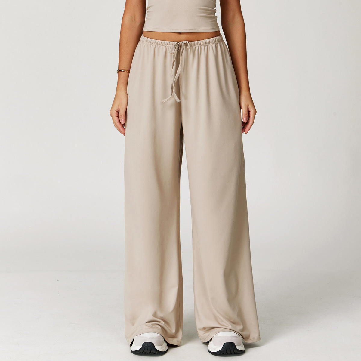 Pantalones casuales anchos de pierna ancha con cordón para mujer