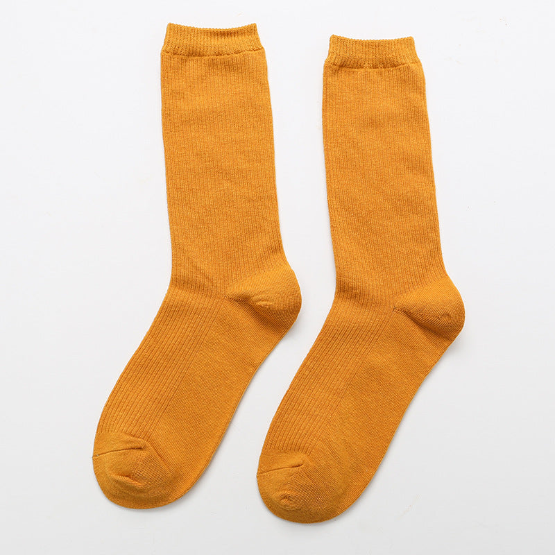 Calcetines de algodón apilados para mujer, color liso, grosor medio