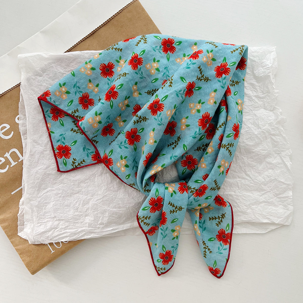 Bufanda de seda cuadrada con estampado floral informal para mujer, accesorio de moda de algodón
