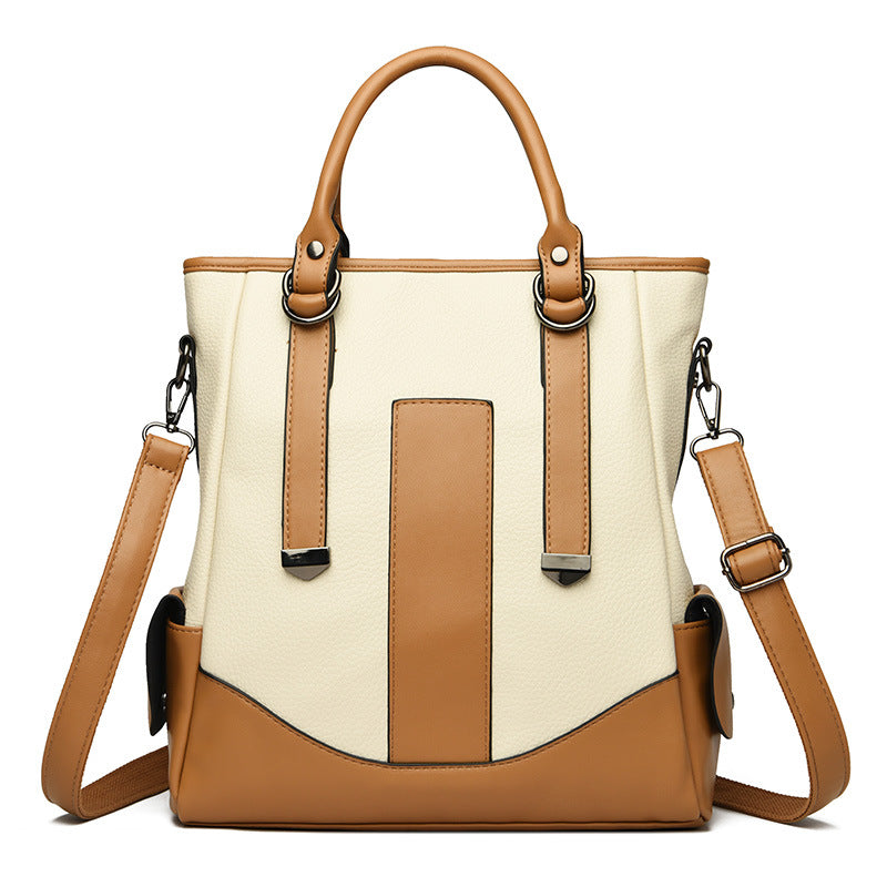 Bolso tipo cubo de gran capacidad con contraste de colores, informal, a la moda para mujer