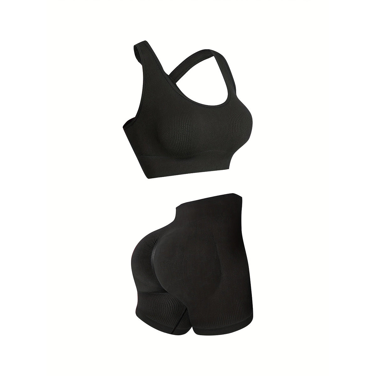 Women Yoga Solid Vest And Shorts Two-Piece Set