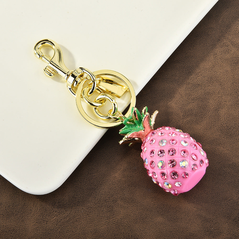 Fashion Rhinestone Strawberry Pineapple Pendant Metal Keychain