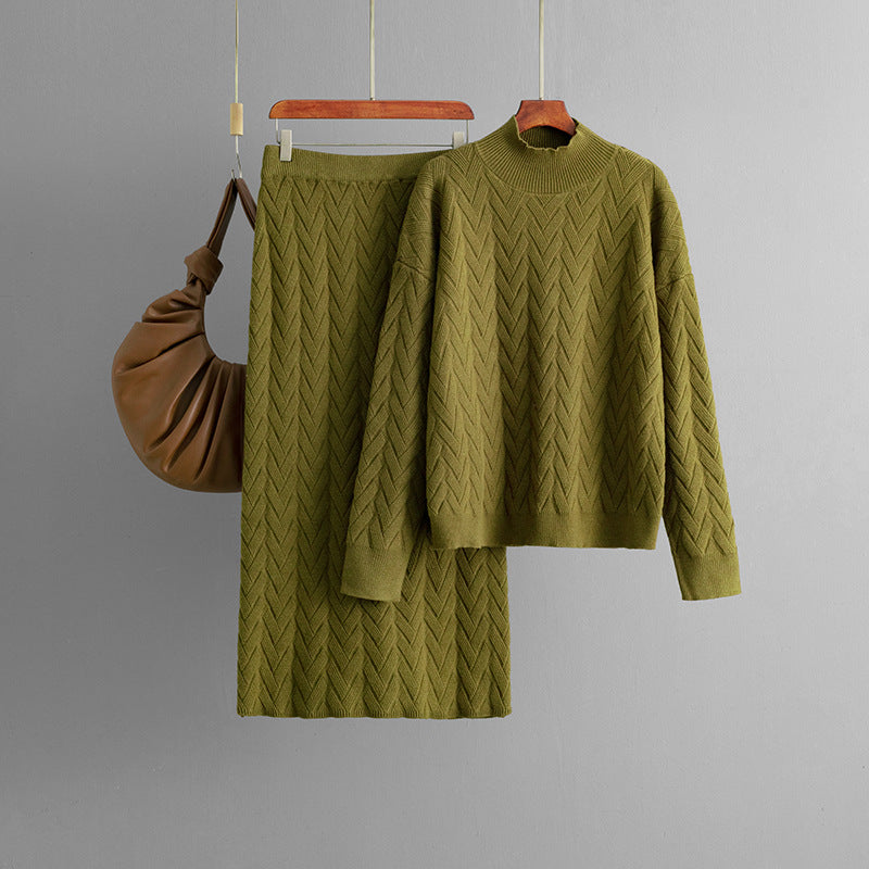 Ensemble pull et jupe en tricot décontracté de couleur unie pour femme