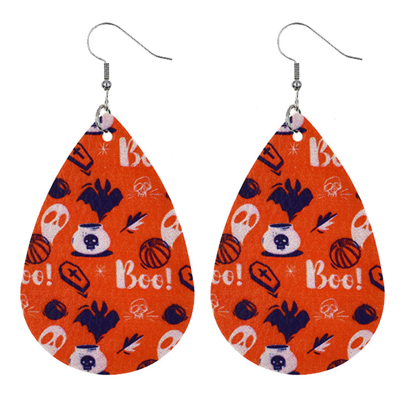 Boucles d'oreilles citrouille araignée en cuir pour femme Halloween