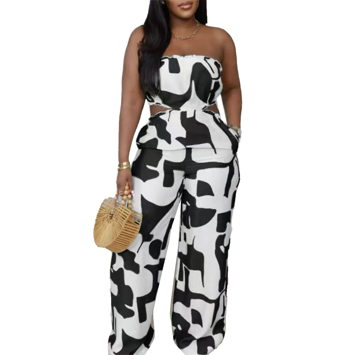 Pantalones anchos sin tirantes con estampado elegante para mujer