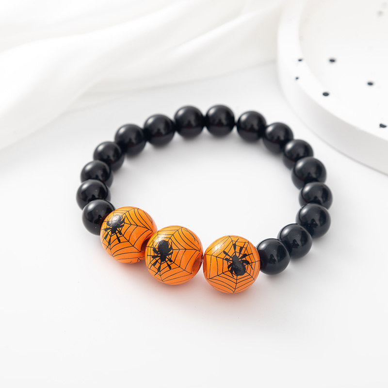 Pulsera de cuentas de Halloween con calabaza y calavera de dibujos animados