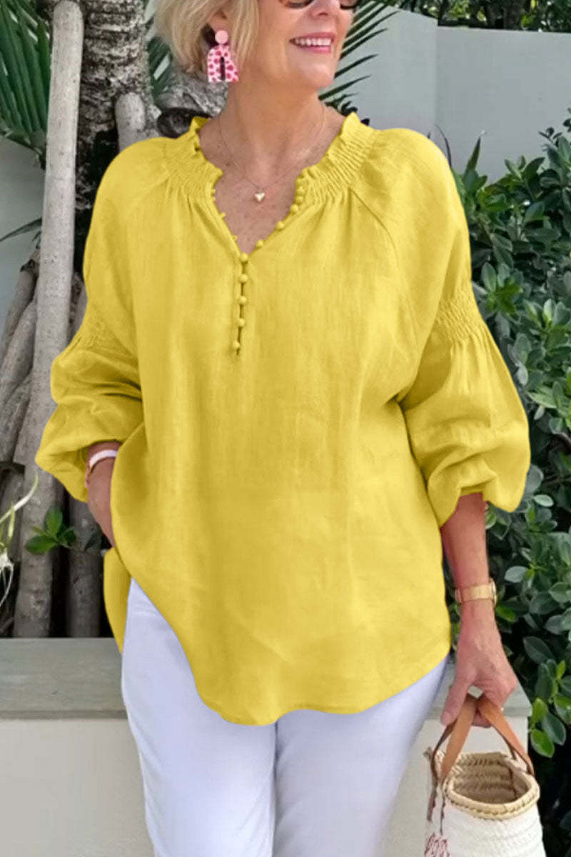 Blusa informal de color liso con cuello en V para mujer