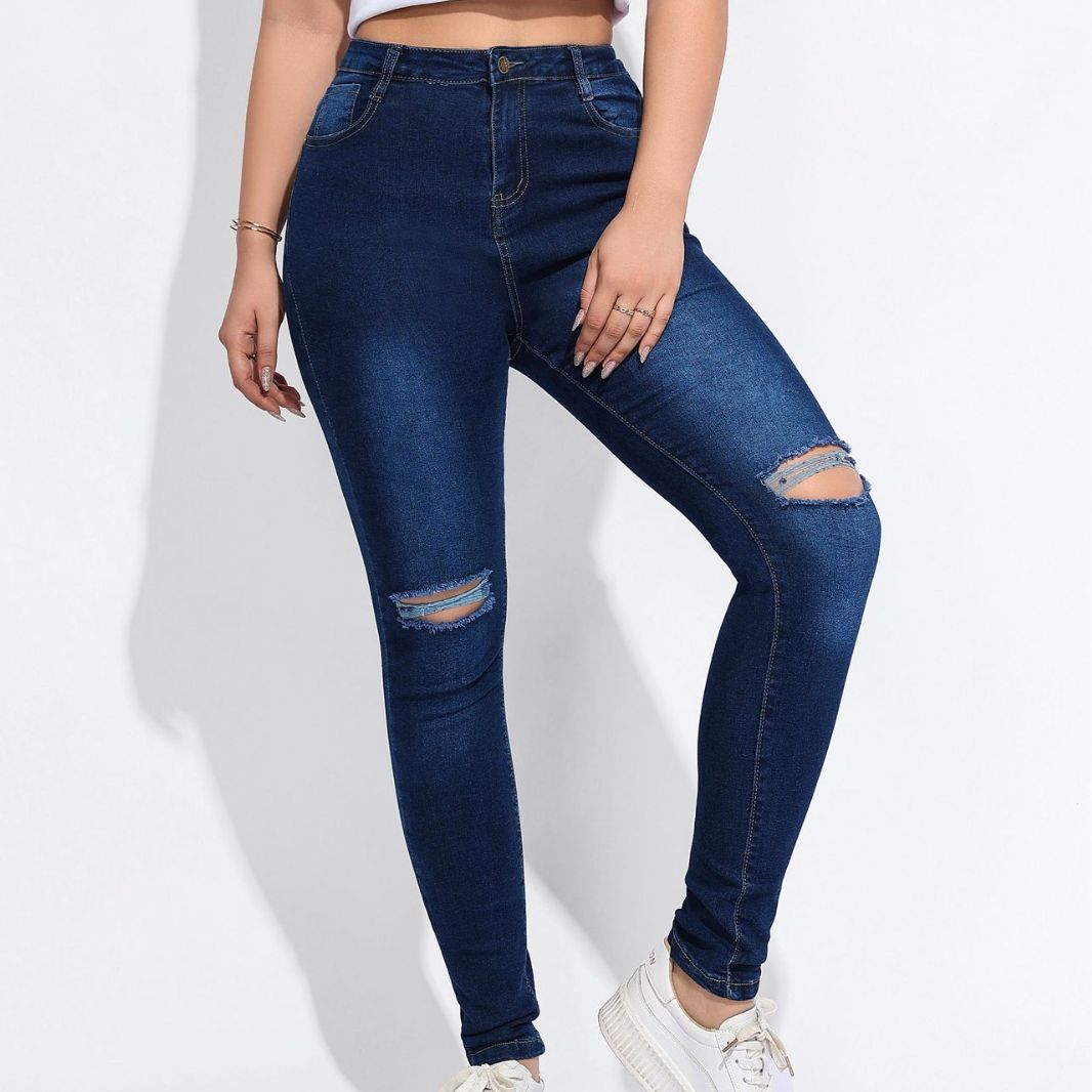 Vaqueros de cintura alta elásticos y rasgados sexys a la moda para mujer