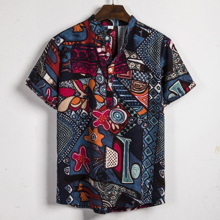 Camisa informal de vacaciones para hombre con estampado de flores diminutas en 3D