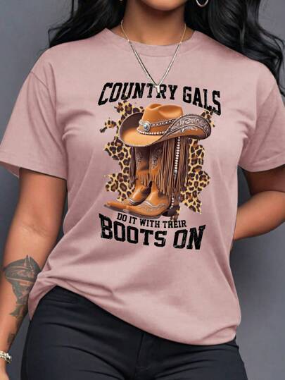 Women Fashion Casual Western Printed T-Shirt