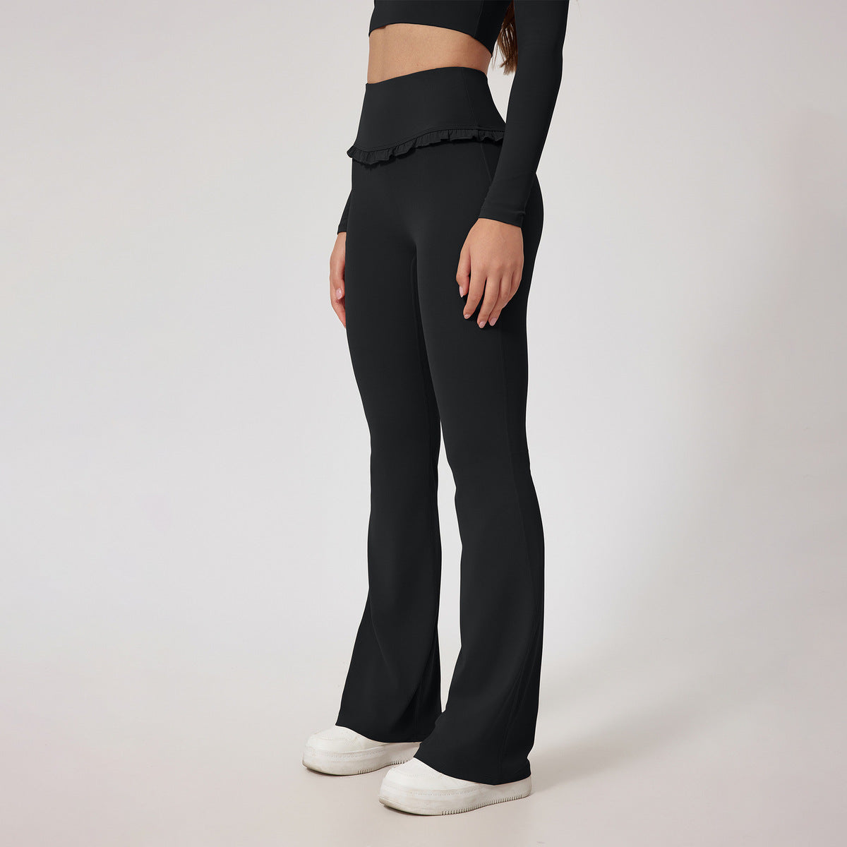 Women Fashion Casual Solid Color Lace Edge Yoga Pants