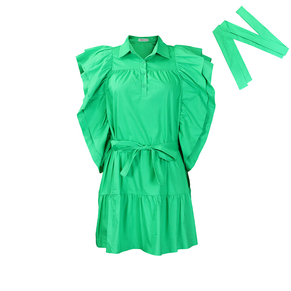 Vestido elegante de color liso con mangas con volantes para mujer