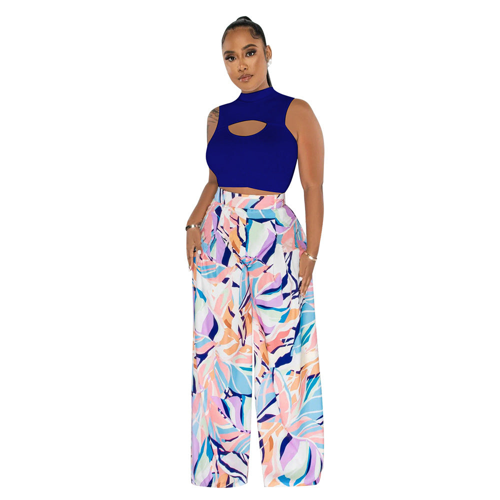 Conjunto de top corto sin mangas con cuello redondo informal a la moda para mujer